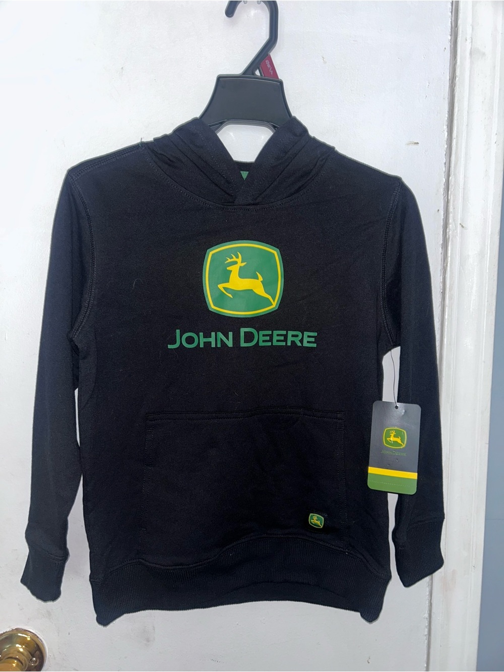 John Deere Black Crewneck Sweatshirt with Green and Yellow Logo